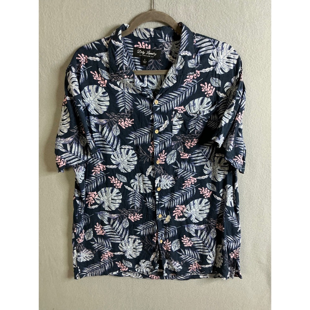 Dirty Laundry Button Up Men's Large Tropical Hawaiian Shirt‎ Short Sleeve